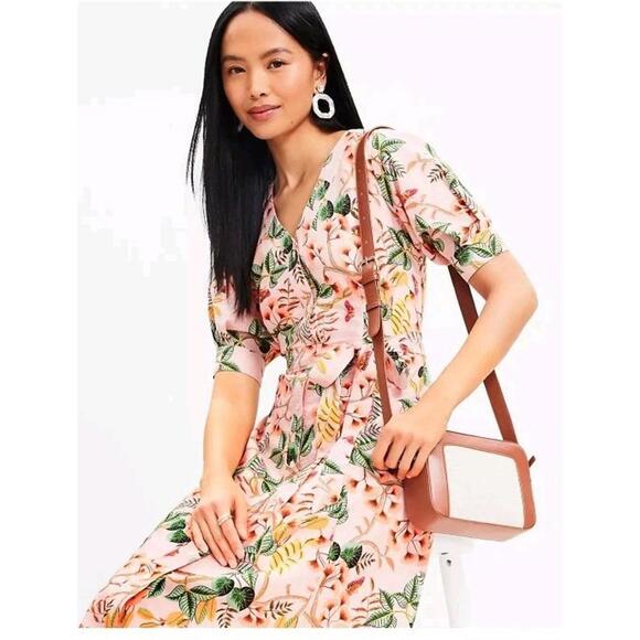 LOFT Sugar Peach Leafed Dobby Size 14 Women's Shirtdress NWT (SASH MISSING) #CC - Picture 2 of 12